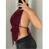 imageOYOANGLE Womens Halter Neck Front Draped Backless Tank Tops Tie Backless Asymmetrical Hem Y2K Crop TopBurgundy