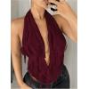 imageOYOANGLE Womens Halter Neck Front Draped Backless Tank Tops Tie Backless Asymmetrical Hem Y2K Crop TopBurgundy