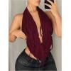 imageOYOANGLE Womens Halter Neck Front Draped Backless Tank Tops Tie Backless Asymmetrical Hem Y2K Crop TopBurgundy