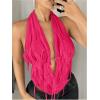imageOYOANGLE Womens Halter Neck Front Draped Backless Tank Tops Tie Backless Asymmetrical Hem Y2K Crop TopHot Pink