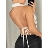 imageOYOANGLE Womens Halter Neck Front Draped Backless Tank Tops Tie Backless Asymmetrical Hem Y2K Crop TopWhite