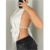 imageOYOANGLE Womens Halter Neck Front Draped Backless Tank Tops Tie Backless Asymmetrical Hem Y2K Crop TopWhite