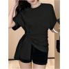 imageOYOANGLE Womens Knot Side Asymmetrical T Shirt Crew Neck Short Sleeve Casual Tee TopBlack