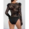imageOYOANGLE Womens Lace Sheer Long Sleeve Corset Bodysuit Sweetheart Neck Party Club LeotardBlack