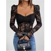 imageOYOANGLE Womens Lace Sheer Long Sleeve Corset Bodysuit Sweetheart Neck Party Club LeotardBlack