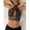 imageOYOANGLE Womens Leopard Print Criss Cross Halter Tank Top Cut Out Backless Y2K Crop TopsBrown