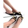 imageOYOANGLE Womens Metal Decor Flats Pointed Toe Slip On Backless Elegant Mule ShoesBlack