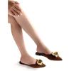 imageOYOANGLE Womens Metal Decor Flats Pointed Toe Slip On Backless Elegant Mule ShoesBrown