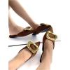 imageOYOANGLE Womens Metal Decor Flats Pointed Toe Slip On Backless Elegant Mule ShoesBrown