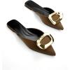 imageOYOANGLE Womens Metal Decor Flats Pointed Toe Slip On Backless Elegant Mule ShoesBrown