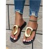 imageOYOANGLE Womens Metal Decor Flip Flop Thong Sandals Comfortable Slip on Flat SandalsBlack