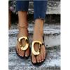 imageOYOANGLE Womens Metal Decor Flip Flop Thong Sandals Comfortable Slip on Flat SandalsBlack and Gold