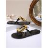imageOYOANGLE Womens Metal Decor Flip Flop Thong Sandals Comfortable Slip on Flat SandalsBlack and Gold