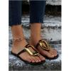 imageOYOANGLE Womens Metal Decor Flip Flop Thong Sandals Comfortable Slip on Flat SandalsBlack and Gold