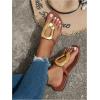 imageOYOANGLE Womens Metal Decor Flip Flop Thong Sandals Comfortable Slip on Flat SandalsBrown