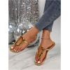 imageOYOANGLE Womens Metal Decor Flip Flop Thong Sandals Comfortable Slip on Flat SandalsGold