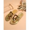 imageOYOANGLE Womens Metal Decor Flip Flop Thong Sandals Comfortable Slip on Flat SandalsGold