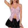 imageOYOANGLE Womens Metallic Split Hem Crop Cami Top Deep V Neck Twist Front Sleeveless Tank TopsPink