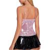 imageOYOANGLE Womens Metallic Split Hem Crop Cami Top Deep V Neck Twist Front Sleeveless Tank TopsPink