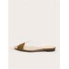 imageOYOANGLE Womens Metallic Transparent PVC Pointed Toe Flat Shoes Slip On Casual Outdoor Flat MulesKhaki