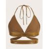 imageOYOANGLE Womens Metallic Twist Front Halter Tops Deep V Neck Backless Wrap Crop Cami TopGold