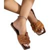 imageOYOANGLE Womens Metallic Twist Front Open Toe Flat Sandals Fashion Slide SandalsBrown