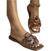 imageOYOANGLE Womens Metallic Twist Front Open Toe Flat Sandals Fashion Slide SandalsChocolate Brown