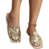 imageOYOANGLE Womens Metallic Twist Front Open Toe Flat Sandals Fashion Slide SandalsGold Solid