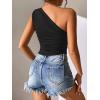 imageOYOANGLE Womens One Shoulder Ruched Top Asymmetrical Hem Sleeveless Slim Fit Solid Tank TopsBlack
