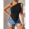imageOYOANGLE Womens One Shoulder Ruched Top Asymmetrical Hem Sleeveless Slim Fit Solid Tank TopsBlack