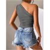 imageOYOANGLE Womens One Shoulder Ruched Top Asymmetrical Hem Sleeveless Slim Fit Solid Tank TopsGrey