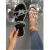 imageOYOANGLE Womens PU Leather Rhinestone Sandals Butterfly Strappy Flat Open Toe Elegant Slides SandalsBlack