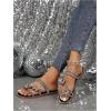 imageOYOANGLE Womens PU Leather Rhinestone Sandals Butterfly Strappy Flat Open Toe Elegant Slides SandalsBlack