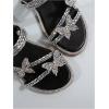 imageOYOANGLE Womens PU Leather Rhinestone Sandals Butterfly Strappy Flat Open Toe Elegant Slides SandalsBlack