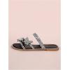 imageOYOANGLE Womens PU Leather Rhinestone Sandals Butterfly Strappy Flat Open Toe Elegant Slides SandalsBlack
