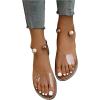 imageOYOANGLE Womens Pearl Decor Clear Straps Open Toe Flat Sandals Leather Outdoor Beach SandalsApricot