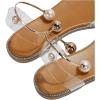 imageOYOANGLE Womens Pearl Decor Clear Straps Open Toe Flat Sandals Leather Outdoor Beach SandalsApricot