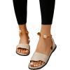imageOYOANGLE Womens Pearl Decor Clear Straps Open Toe Flat Sandals Leather Outdoor Beach SandalsBeige