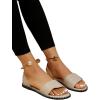 imageOYOANGLE Womens Pearl Decor Clear Straps Open Toe Flat Sandals Leather Outdoor Beach SandalsBeige