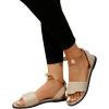 imageOYOANGLE Womens Pearl Decor Clear Straps Open Toe Flat Sandals Leather Outdoor Beach SandalsBeige