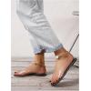 imageOYOANGLE Womens Pearl Decor Clear Straps Open Toe Flat Sandals Leather Outdoor Beach SandalsBlack