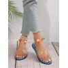 imageOYOANGLE Womens Pearl Decor Clear Straps Open Toe Flat Sandals Leather Outdoor Beach SandalsBlue