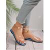 imageOYOANGLE Womens Pearl Decor Clear Straps Open Toe Flat Sandals Leather Outdoor Beach SandalsBlue
