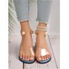 imageOYOANGLE Womens Pearl Decor Clear Straps Open Toe Flat Sandals Leather Outdoor Beach SandalsBlue