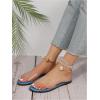 imageOYOANGLE Womens Pearl Decor Clear Straps Open Toe Flat Sandals Leather Outdoor Beach SandalsBlue