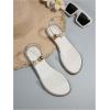 imageOYOANGLE Womens Pearl Decor Clear Straps Open Toe Flat Sandals Leather Outdoor Beach SandalsBright White