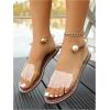 imageOYOANGLE Womens Pearl Decor Clear Straps Open Toe Flat Sandals Leather Outdoor Beach SandalsBrown