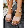 imageOYOANGLE Womens Pearl Decor Clear Straps Open Toe Flat Sandals Leather Outdoor Beach SandalsBrown