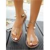 imageOYOANGLE Womens Pearl Decor Clear Straps Open Toe Flat Sandals Leather Outdoor Beach SandalsBrown