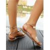 imageOYOANGLE Womens Pearl Decor Clear Straps Open Toe Flat Sandals Leather Outdoor Beach SandalsBrown